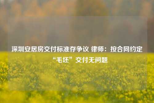 深圳安居房交付标准存争议 律师：按合同约定“毛坯”交付无问题