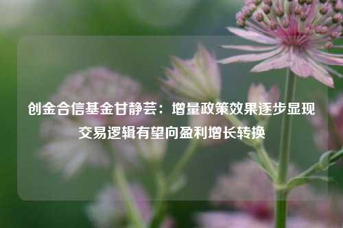 创金合信基金甘静芸：增量政策效果逐步显现 交易逻辑有望向盈利增长转换