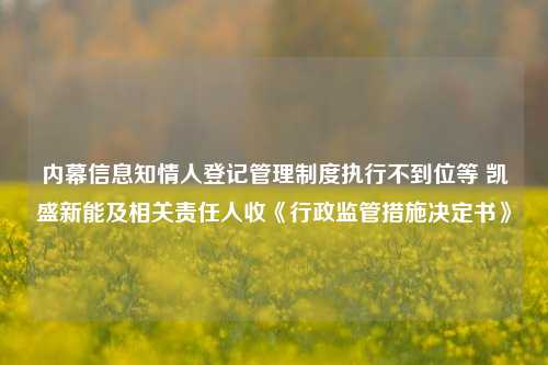 内幕信息知情人登记管理制度执行不到位等 凯盛新能及相关责任人收《行政监管措施决定书》