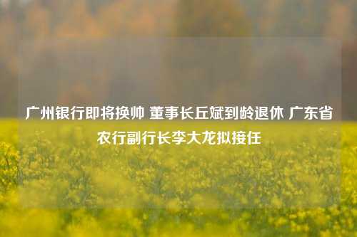 广州银行即将换帅 董事长丘斌到龄退休 广东省农行副行长李大龙拟接任