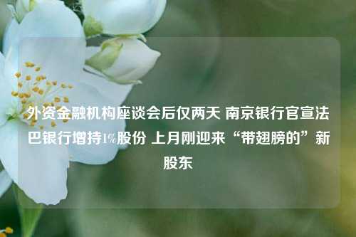 外资金融机构座谈会后仅两天 南京银行官宣法巴银行增持1%股份 上月刚迎来“带翅膀的”新股东