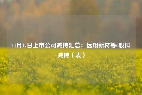 11月17日上市公司减持汇总：远翔新材等6股拟减持（表）