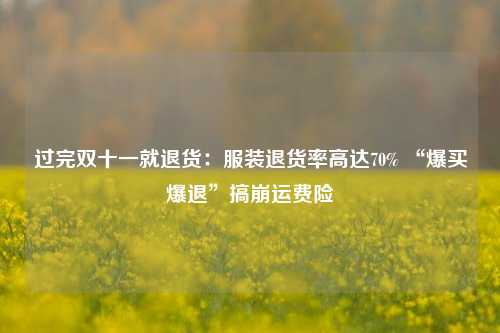 过完双十一就退货：服装退货率高达70% “爆买爆退”搞崩运费险