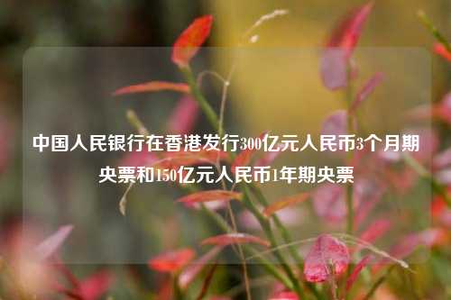 中国人民银行在香港发行300亿元人民币3个月期央票和150亿元人民币1年期央票