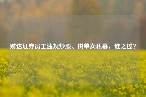 财达证券员工违规炒股、拼单卖私募，谁之过？