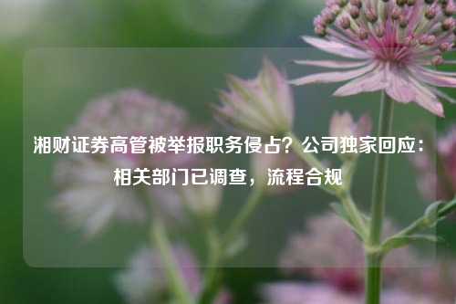 湘财证券高管被举报职务侵占？公司独家回应：相关部门已调查，流程合规