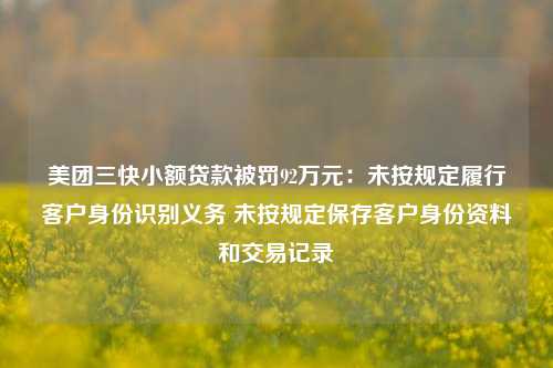 美团三快小额贷款被罚92万元：未按规定履行客户身份识别义务 未按规定保存客户身份资料和交易记录