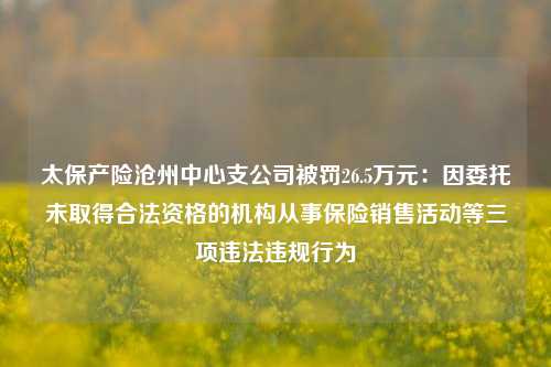 太保产险沧州中心支公司被罚26.5万元：因委托未取得合法资格的机构从事保险销售活动等三项违法违规行为