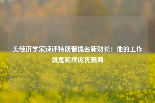 美经济学家辣评特朗普提名新财长：他的工作就是延续庞氏骗局