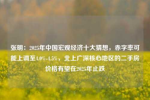 张明：2025年中国宏观经济十大猜想，赤字率可能上调至4.0%-4.5%，北上广深核心地区的二手房价格有望在2025年止跌