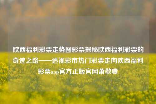 陕西福利彩票走势图彩票探秘陕西福利彩票的奇迹之路——透视彩市热门彩票走向陕西福利彩票app官方正版官网萧敬腾