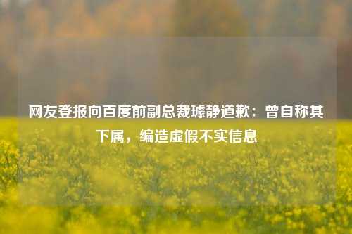 网友登报向百度前副总裁璩静道歉：曾自称其下属，编造虚假不实信息