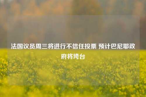 法国议员周三将进行不信任投票 预计巴尼耶政府将垮台