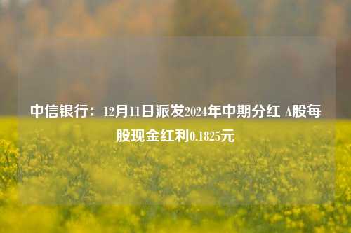 中信银行：12月11日派发2024年中期分红 A股每股现金红利0.1825元