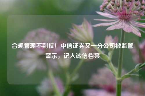 合规管理不到位！中信证券又一分公司被监管警示，记入诚信档案