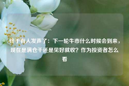 终于有人发声了：下一轮牛市什么时候会到来，现在是满仓干还是见好就收？作为投资者怎么看