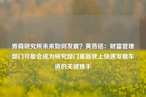 券商研究所未来如何发展？黄燕铭：财富管理部门可能会成为研究部门重新驶上快速发展车道的关键推手