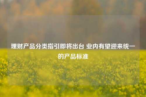 理财产品分类指引即将出台 业内有望迎来统一的产品标准