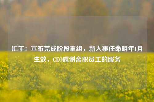 汇丰：宣布完成阶段重组，新人事任命明年1月生效，CEO感谢离职员工的服务