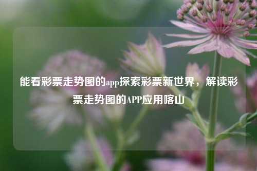 能看彩票走势图的app探索彩票新世界，解读彩票走势图的APP应用喀山