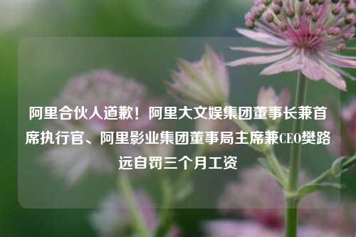 阿里合伙人道歉！阿里大文娱集团董事长兼首席执行官、阿里影业集团董事局主席兼CEO樊路远自罚三个月工资