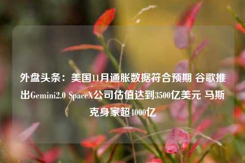 外盘头条：美国11月通胀数据符合预期 谷歌推出Gemini2.0 SpaceX公司估值达到3500亿美元 马斯克身家超4000亿