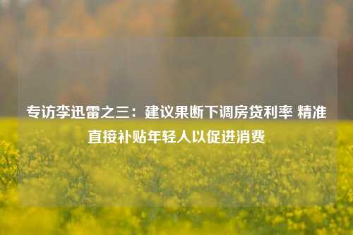 专访李迅雷之三：建议果断下调房贷利率 精准直接补贴年轻人以促进消费