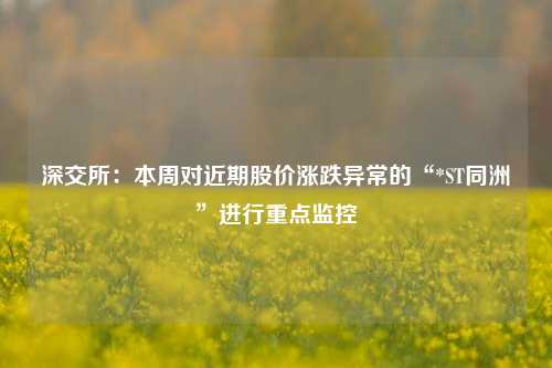 深交所：本周对近期股价涨跌异常的“*ST同洲”进行重点监控